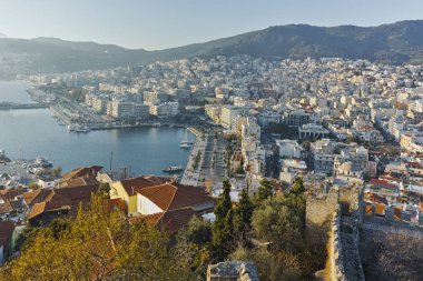 Kale ve panorama Kavala, Doğu Makedonya ve Trakya kalıntıları,