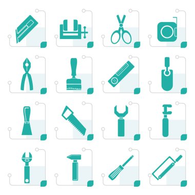 Stilize bina ve inşaat araçları simgeler 