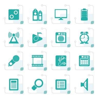 Cep telefonu performans, internet ve office simgeleri stilize