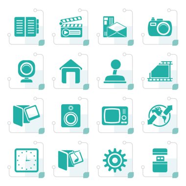 Stilize Internet, bilgisayar ve cep telefonu simgeleri