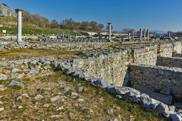 Vista panorámica del área arqueológica de la antigua Filipos, Macedonia Oriental y Tracia — Foto de Stock