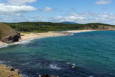 Sinemorets Köyü, Burgaz bölge Veleka Nehri'nin ağzında plajı ile deniz manzarası