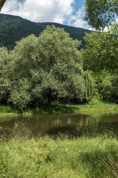 Increíble paisaje de verano del lago Pancharevo, ciudad de Sofía Región — Foto de Stock