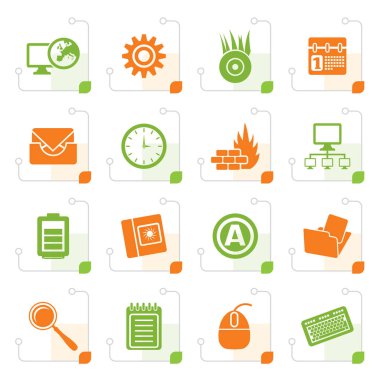 Stilize bilgisayar, cep telefonu ve Internet simgeleri