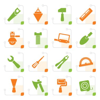 Stilize bina ve inşaat araçları simgeler 