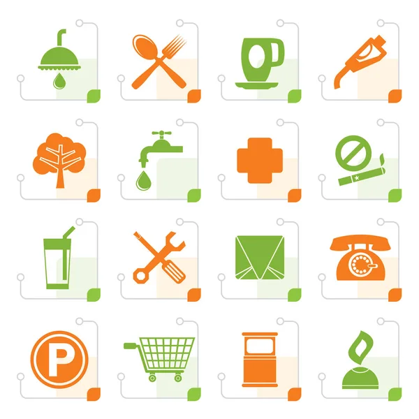 Stylized Petrol Station and Travel icons — Stock Vector