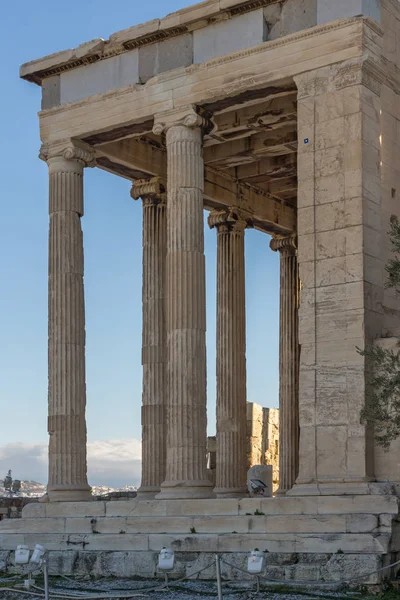 Ancient Greek temple The Erechtheion on the north side of the Acropolis of Athens