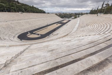 Panathinaiko Stadyumu veya kallimarmaro Atina'da Panoraması