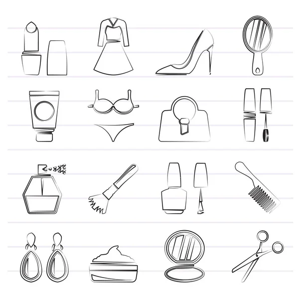 Objetos femeninos y accesorios iconos — Vector de stock