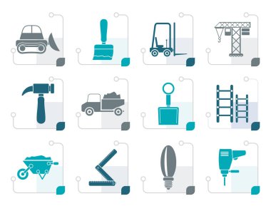 Stilize yapı ve İnşaat ekipmanları simgeler