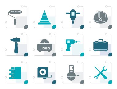 Stilize bina ve inşaat araçları simgeler