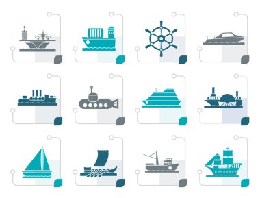 Tekne ve gemi simgeleri stilize farklı türleri