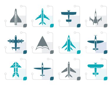 Uçak simgeleri stilize farklı türleri