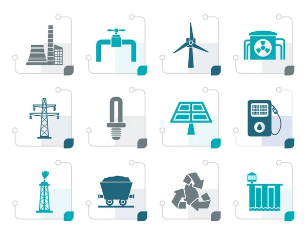 Ícones estilizados da indústria de energia e eletricidade —  Vetores de Stock