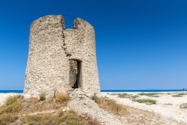 Panoramik manzaralı mavi suları, Lefkada Girapetra Beach