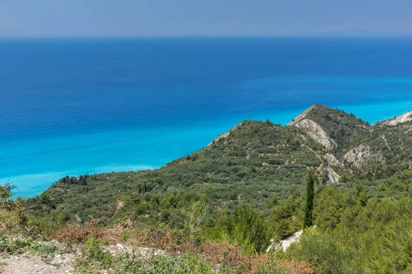 Paesaggio panoramico con acque blu, Lefkada, Isole Ionie — Foto Stock