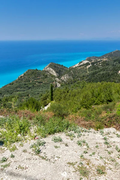 Paesaggio panoramico con acque blu, Lefkada — Foto Stock