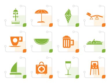 Stilize plaj ve tatil simgeler