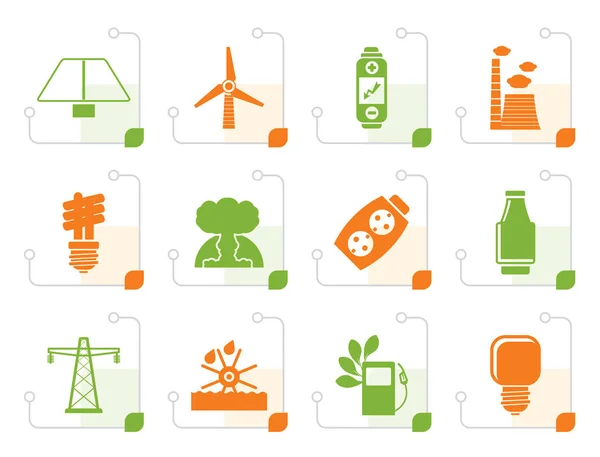 Iconos estilizados de energía, energía y electricidad — Vector de stock