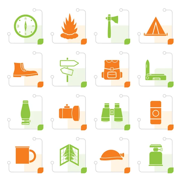 Iconos estilizados de Turismo y Vacaciones — Vector de stock