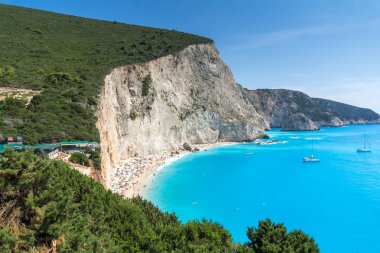 Muhteşem manzara mavi suların Porto Katsiki Beach, Lefkada