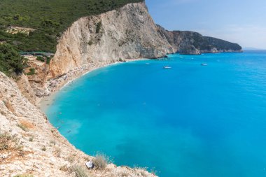 Muhteşem manzara mavi suların Porto Katsiki Beach, Lefkada