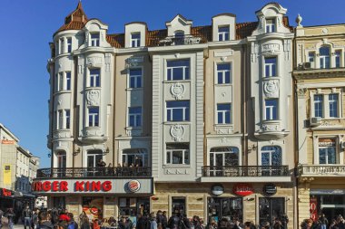 Plovdiv, Bulgaristan - 2 Ocak 2017: Knyaz Alexander ben şehir Plovdiv içinde Sokak