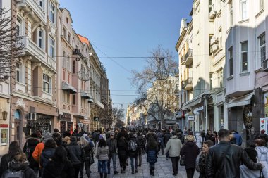 Plovdiv, Bulgaristan - 2 Ocak 2017: Knyaz Alexander ben şehir Plovdiv içinde Sokak