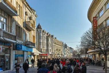 Plovdiv, Bulgaristan - 2 Ocak 2017: Knyaz Alexander ben şehir Plovdiv içinde Sokak