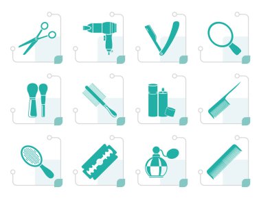 Stilize kozmetik, makyaj ve kuaförlük simgeler 