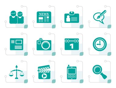 Stilize web sitesi, bilgisayar ve iş ikonları/simgeleri 