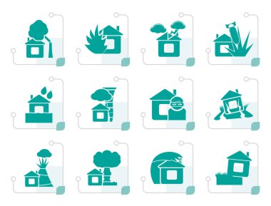Stilize ev ve konut sigortası ve risk simgeler