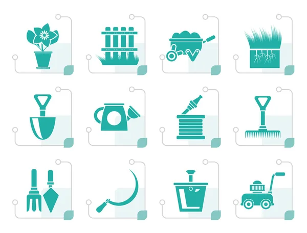 Stylized Garden and gardening tools icons — Stock Vector