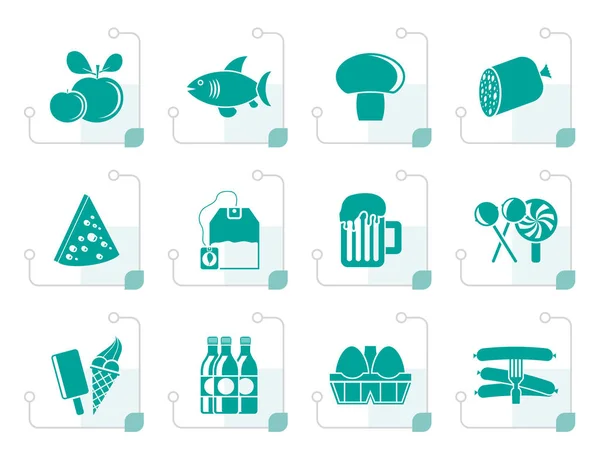 Icone stilizzate per cibo, bevande e negozi — Vettoriale Stock
