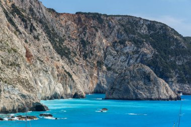 Porto Katsiki Beach, Lefkada, oniki adalar mavi sularına şaşırtıcı Panoraması