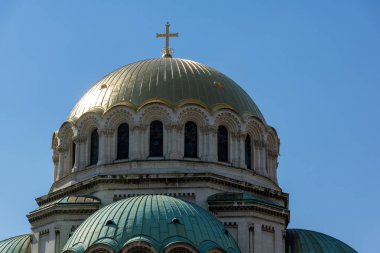 Sofia, Bulgaristan - 1 Nisan 2017: Sofya Katedrali Saint Alexander Nevski altın kubbe