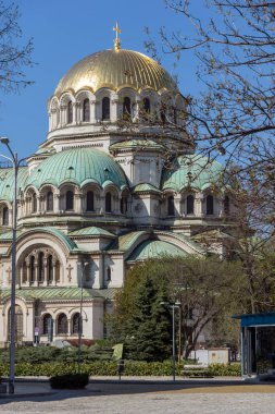 Sofia, Bulgaristan - 1 Nisan 2017: Sofya Katedrali Saint Alexander Nevski görünümünü şaşırtıcı