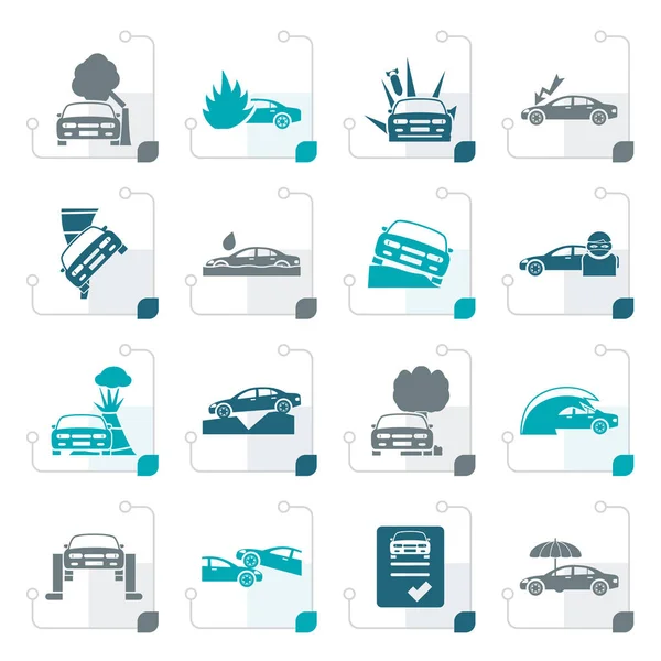 Assurance auto et transport stylisée et icônes de risque — Image vectorielle