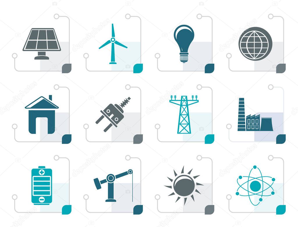 Stylized power, energy and electricity icons