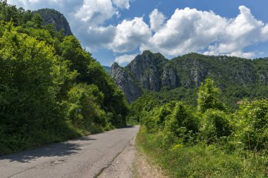 Vlasi Köyü ve kaya oluşumu Jerma River Gorge, Dimitrovgrad bölge Panoraması