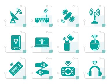 Stilize kablosuz ve iletişim teknoloji simgeleri 