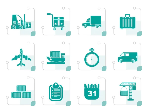 Stylized logistics, shipping and transportation icons — Stock Vector