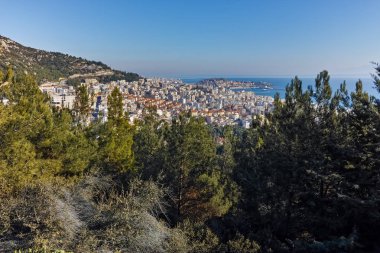 Panoramik şehir Kavala, Doğu Makedonya ve Trakya için