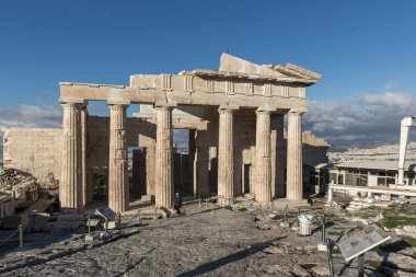 ATHENS, GREECE - JANUARY 20 2017:  Monumental gateway Propylaea in the Acropolis of Athens, Greece clipart