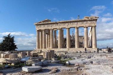 Atina, Yunanistan - 20 Ocak 2017: görünümü Parthenon Tapınağı Akropol Atina, Yunanistan, Amazing