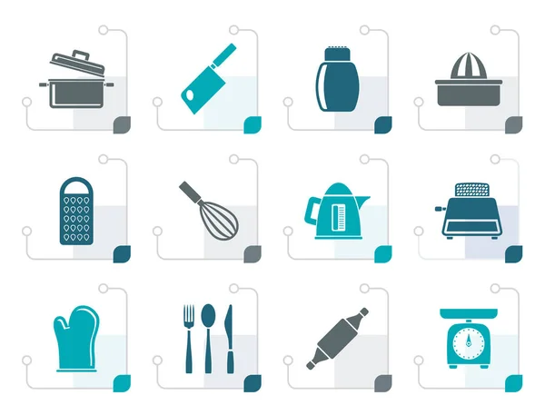 Stylized Kitchen and household Utensil Icons — Stock Vector