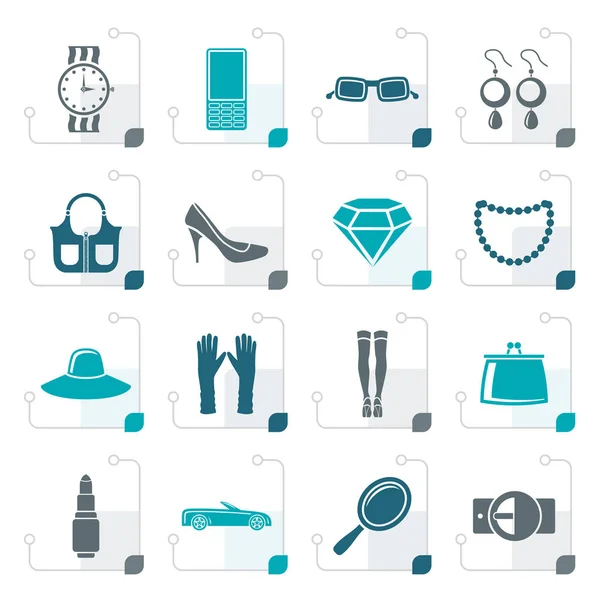 Stylized woman and female Accessories icons — Stock Vector