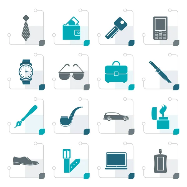 Hombre estilizado accesorios iconos y objetos — Vector de stock