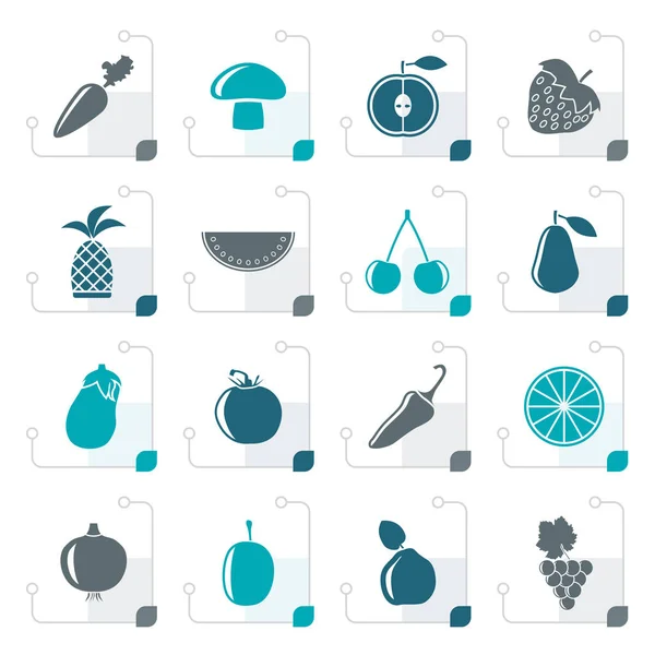 Stiliserade olika sorters frukter och grönsaker ikoner — Stock vektor