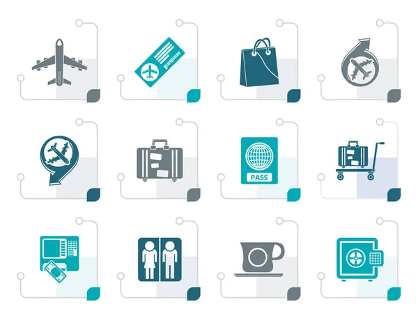 Stylizované ikony letiště, cestování a doprava — Stockový vektor
